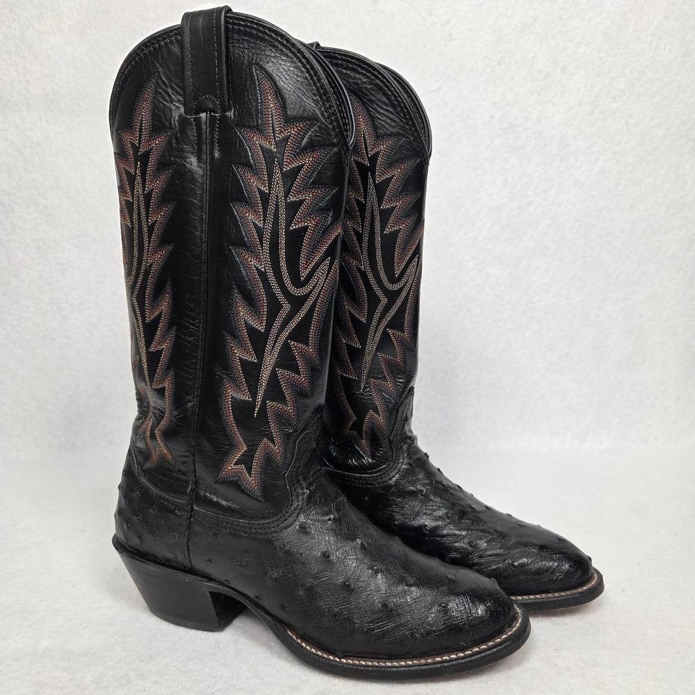 Vtg Larry Mahan Black Full Quill Ostrich Western Boots Womens 5.5 B M2562 T0201